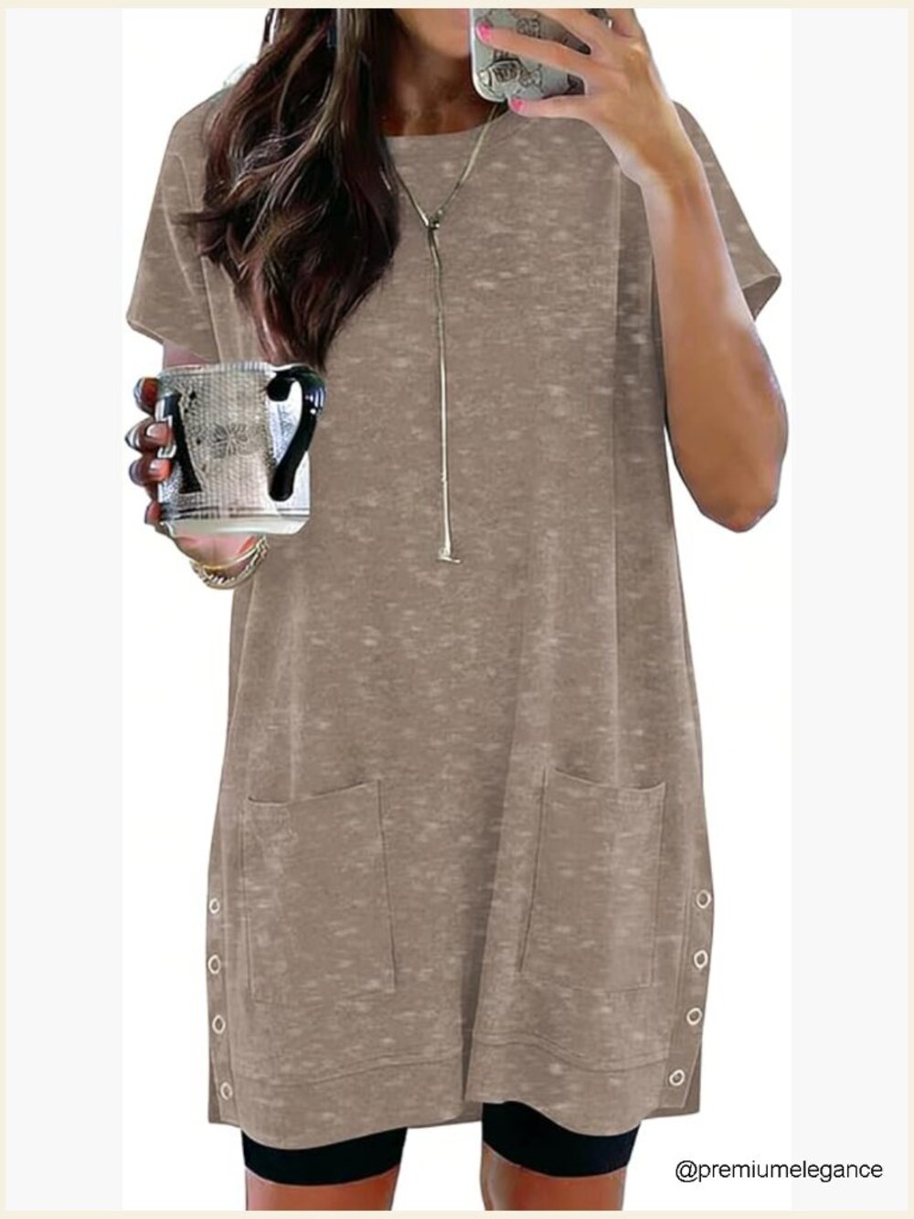 Women's Tunic Top with Pockets, Short Sleeve Side Split, Casual Loose Fit S-3XL